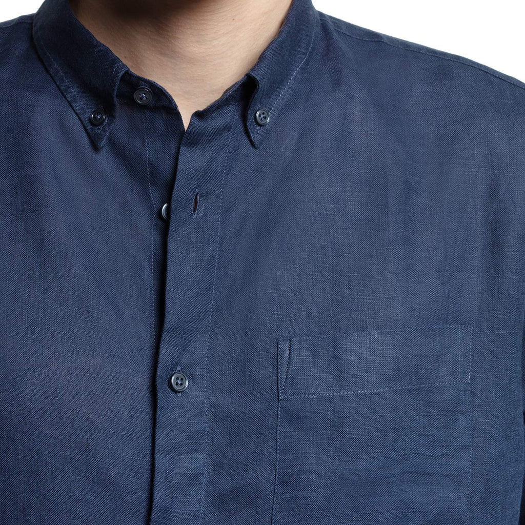 Chemise bleue marine en lin pour hommes 