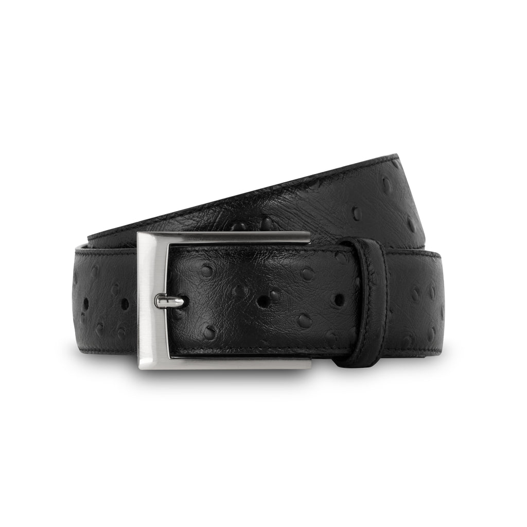 swatche, ceinture de luxe pour homme Loding, cuir noir façon autruche 