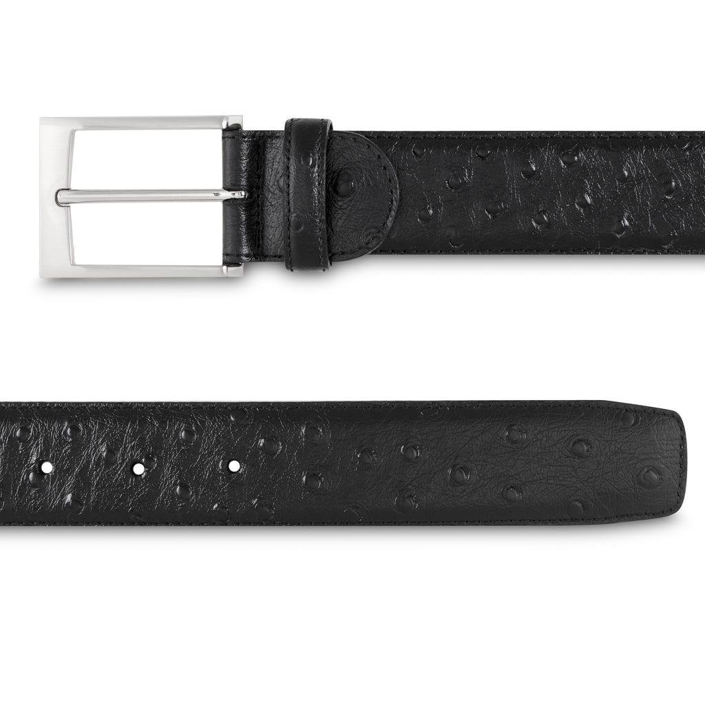 Ceinture de luxe pour homme en cuir noir façon autruche 