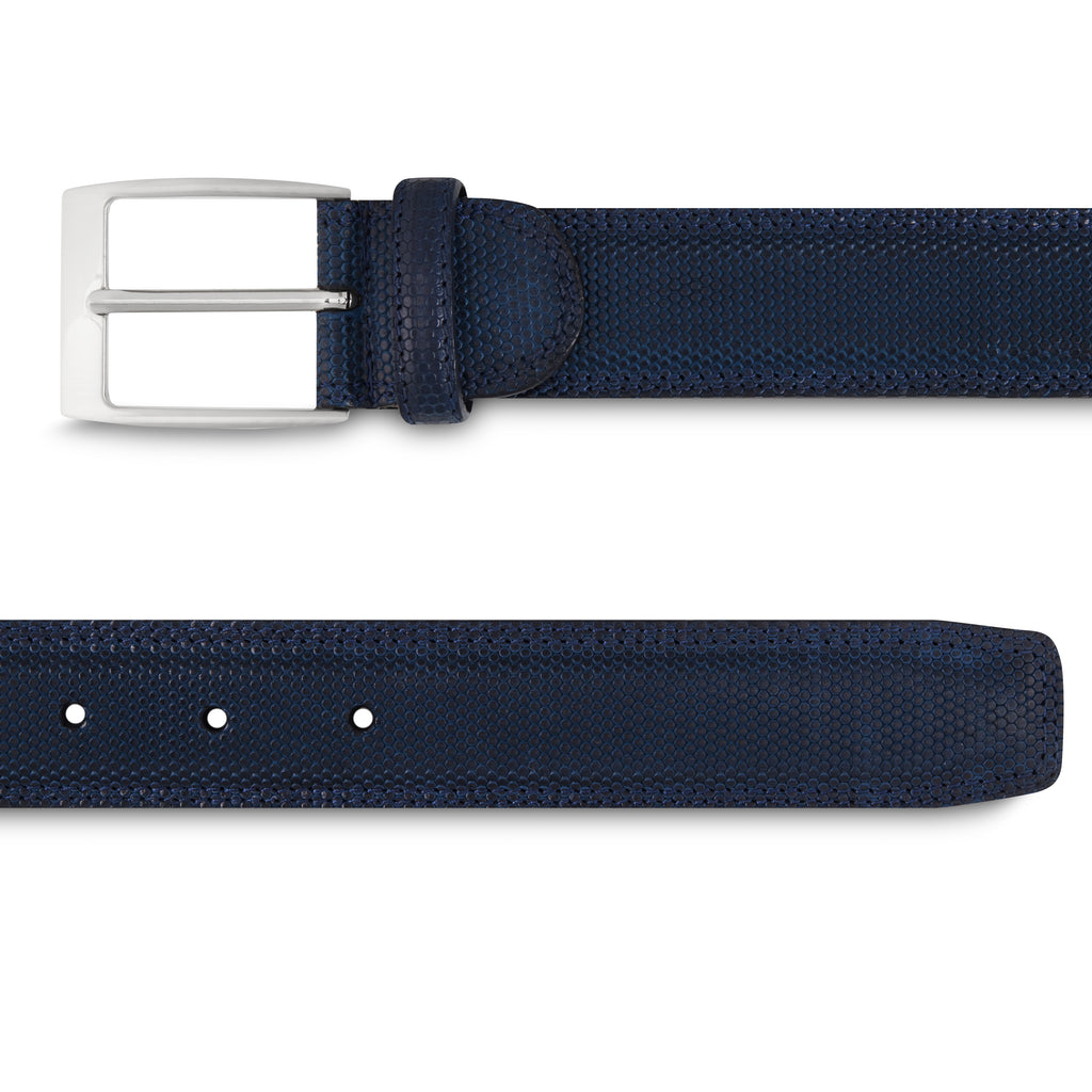 Ceinture bleu marine pour homme en cuir façon lézard