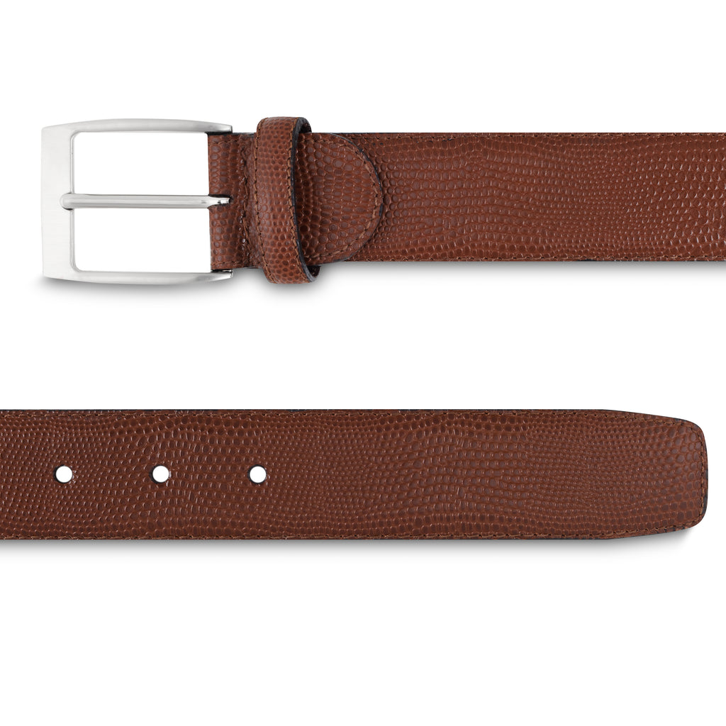 Ceinture pour homme façon lézard en cuir marron