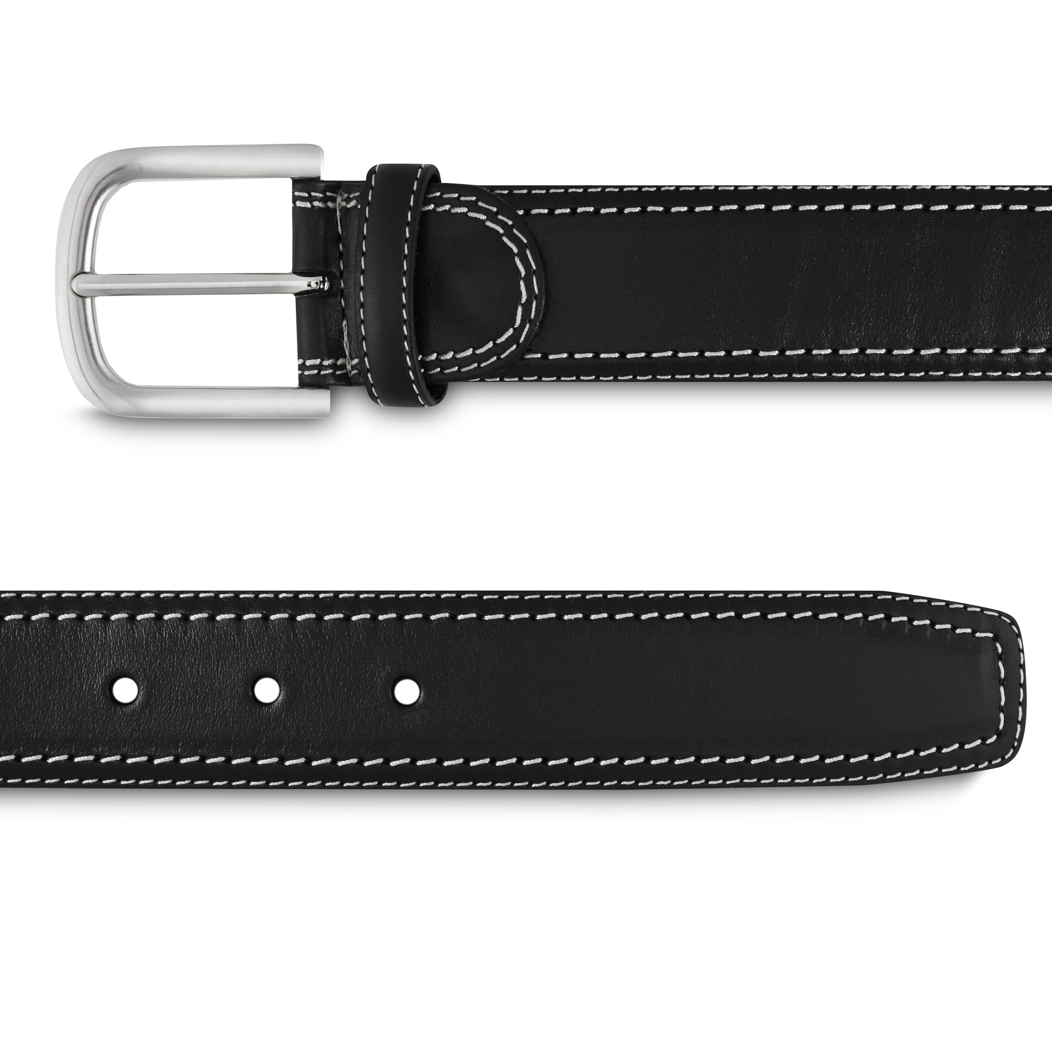 Ceinture noire pour homme en cuir avec surpiqures contrastees LodinG