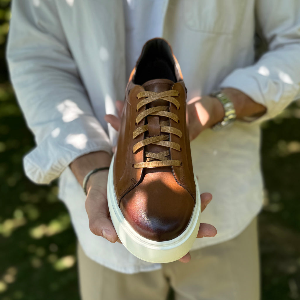 Sneakers en cuir armagnac pour homme