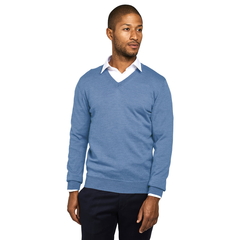 swatche, Pull bleu ciel en laine Merinos pour homme