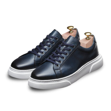 Sneakers bleus en cuir pour homme, swatche