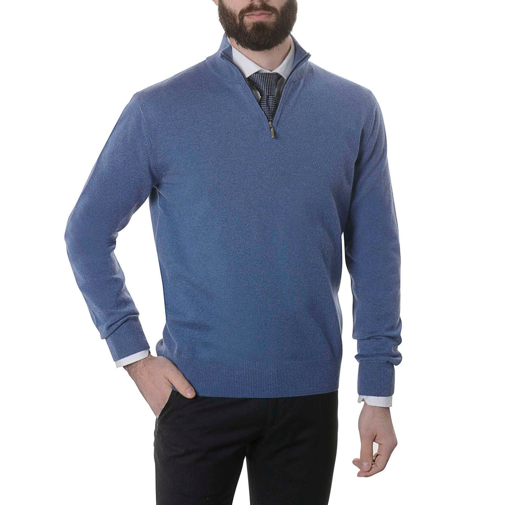 swatche, Pull 100% cachemire col zip bleu, Loding homme 