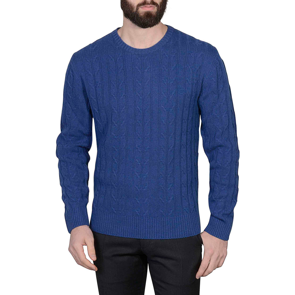 swatche, Homme pull torsadé laine et cachemire bleu de chez Loding 