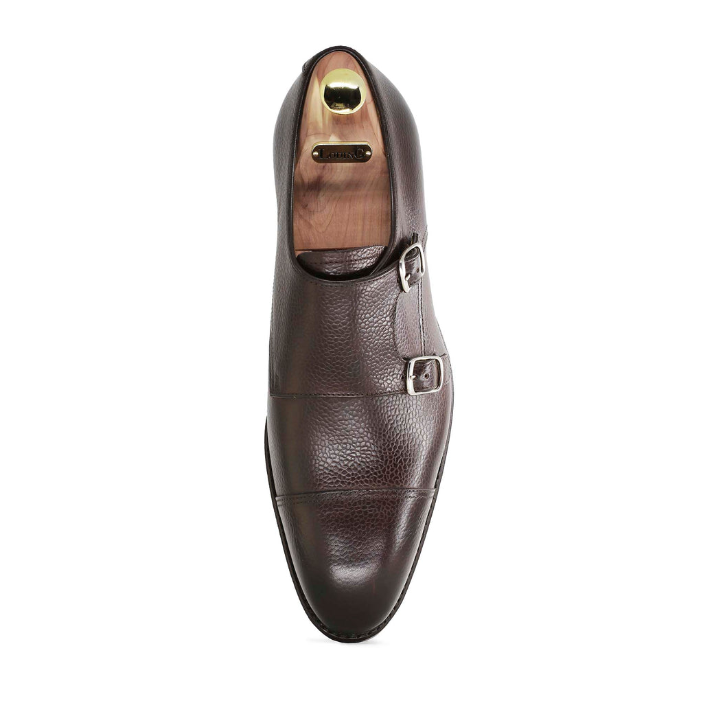 Chaussures doubles boucles en cuir grainé marron marque Loding 