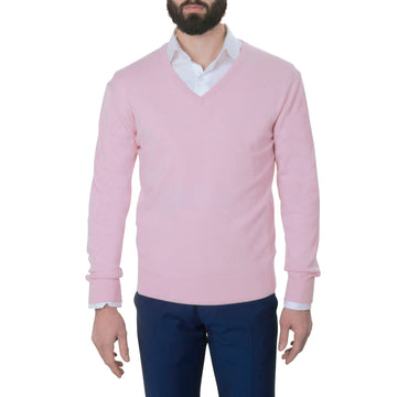 swatche, Pull rose col v 100% cachemire Loding pour homme
