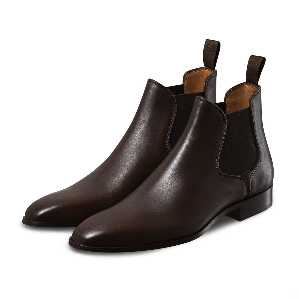 swatche, Bottines élastiques Chelsea cousu Blake en cuir de veau plein fleur marron Loding