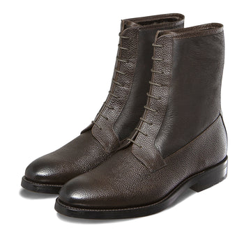 swatche, Bottines marron fourrées pour hommes en cuir grainé pour l'hiver. Cousu Goodyear