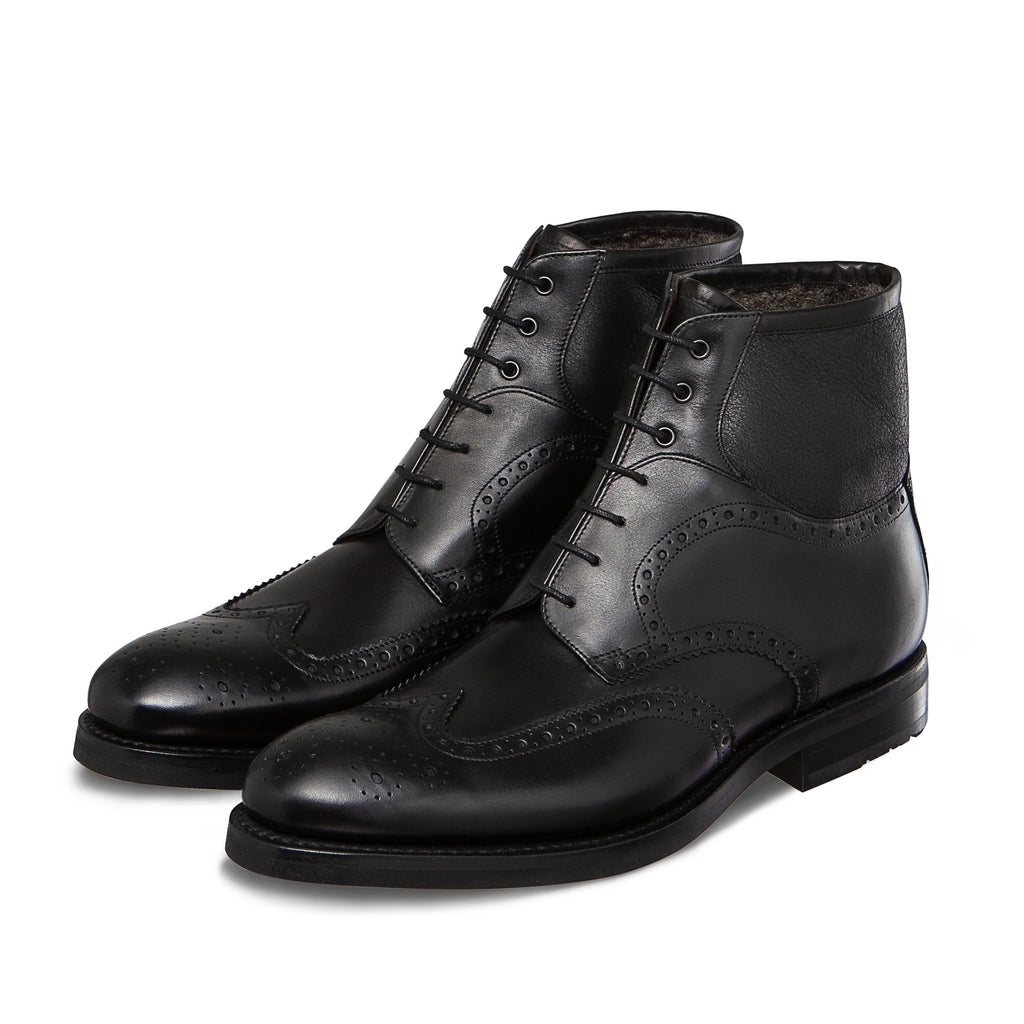 swatche, Bottines fourrées Brogue cousu Goodyear en cuir de veau pleine fleur homme