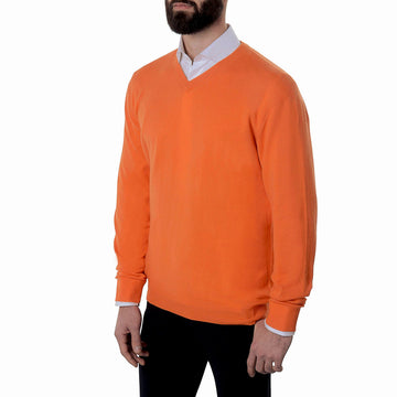swatche, Pull homme col v 100% cachemire couleur orange Loding