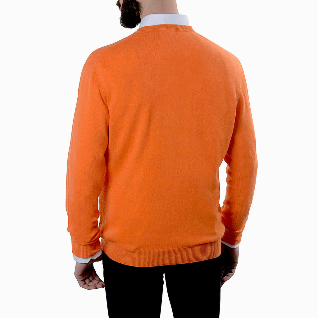 Pull col v 100% cachemire orange