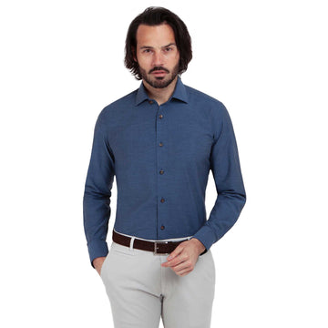 swatche, 100 % coton chemise cintrée chambray bleu foncé 
