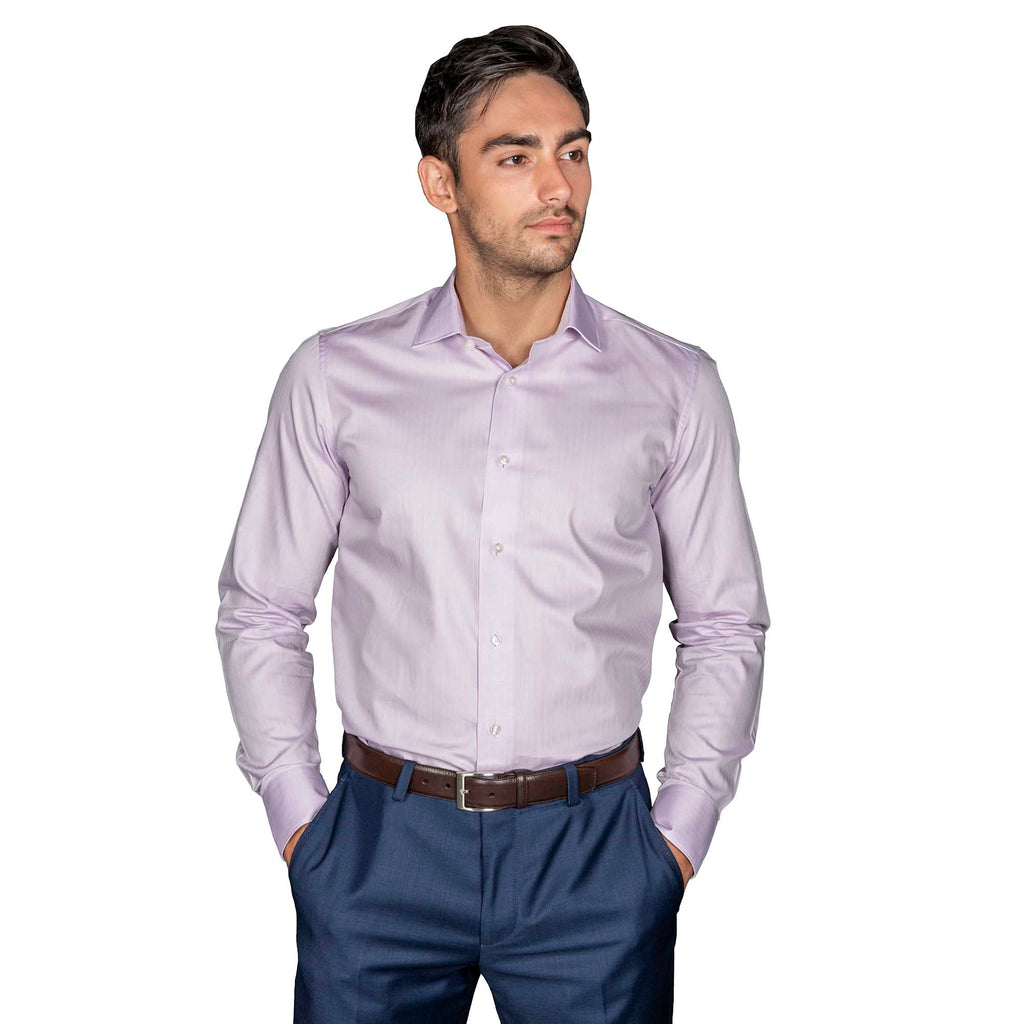 swatche, Chemise cintrée 100% coton chevrons parme, homme Loding