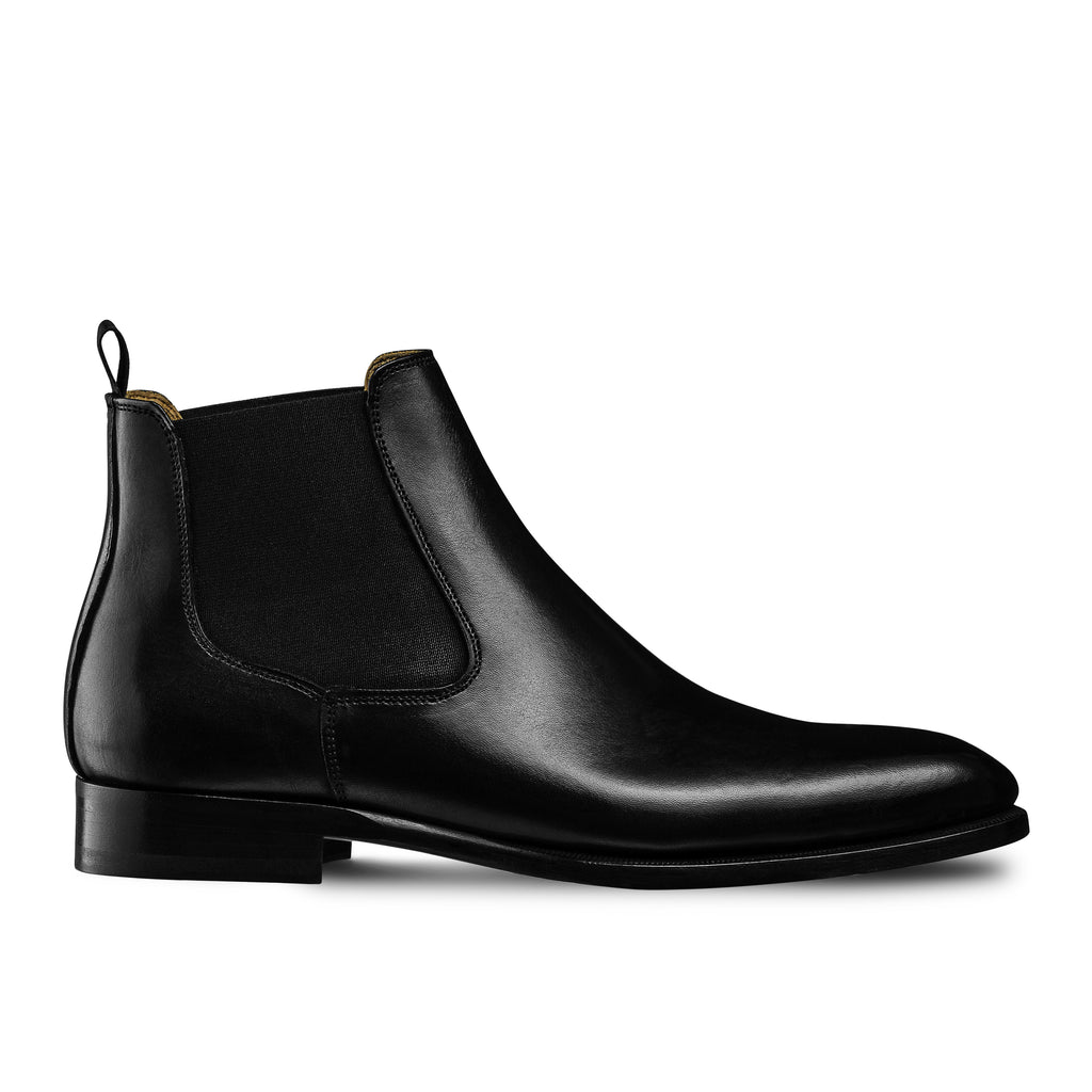 Bottines Chelsea en cuir de veau pleine fleur couleur noire, Loding Paris 