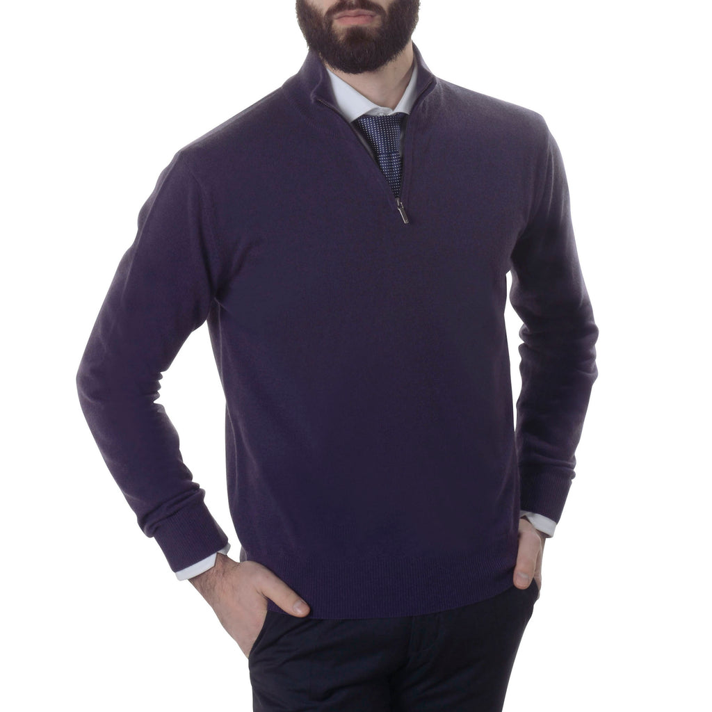 swatche, Pull homme 100% cachemire au col zip violet Loding 