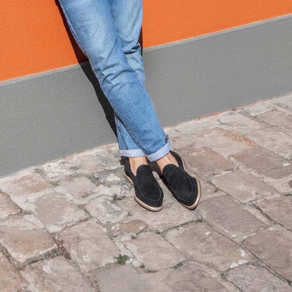 Mocassin espadrilles pour homme en cuir de veau velours.