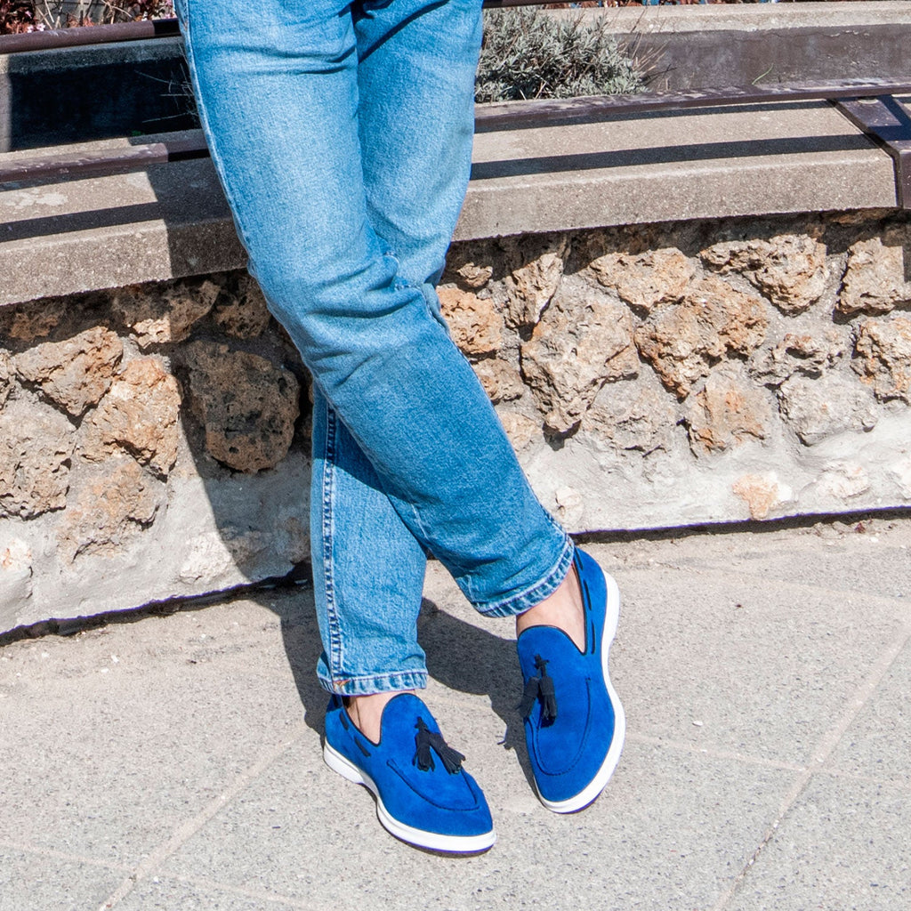 Mocassin homme en daim, couleur bleu pour homme