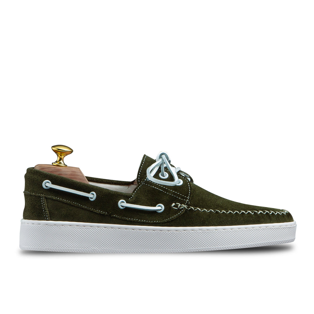 Chaussures bâteau kaki/vert en daim pour hommes