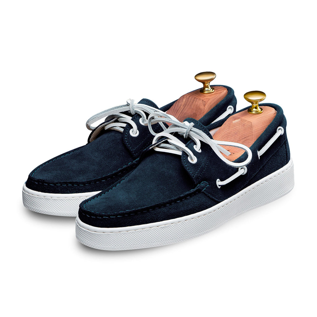 swatche, Chaussures bateau Loding en veau velours ou suède, style marin élégant, bleu marine 