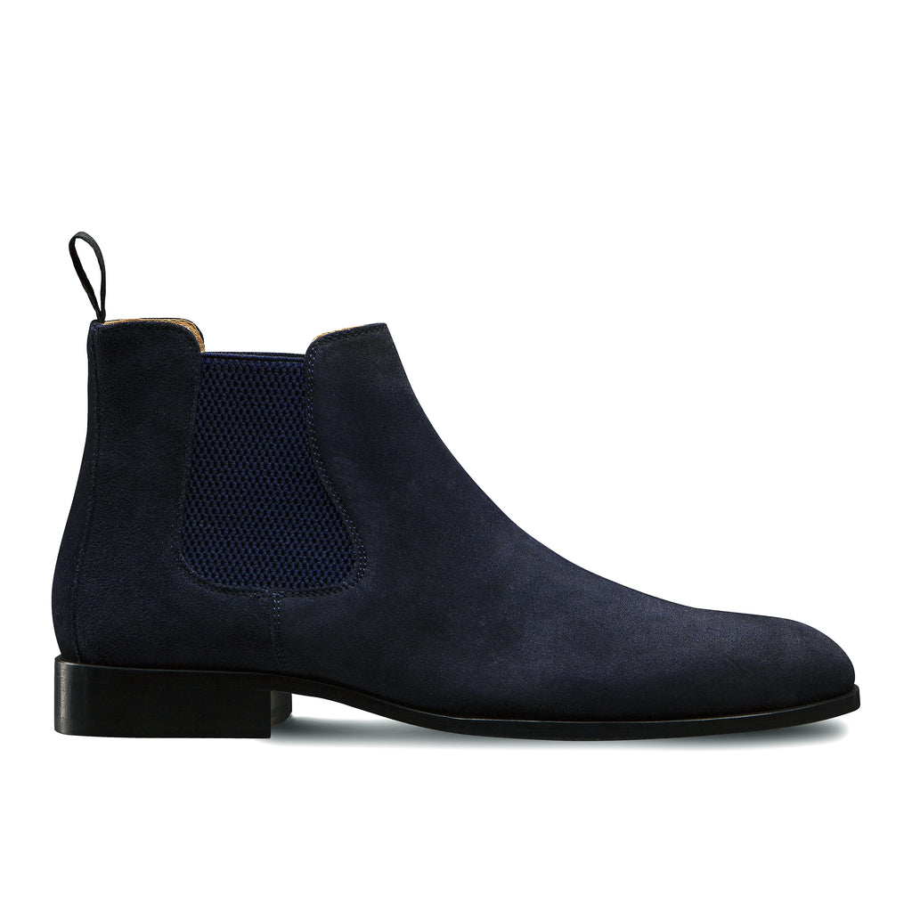 Bleu marine bottine chelsea veau velours pour homme 