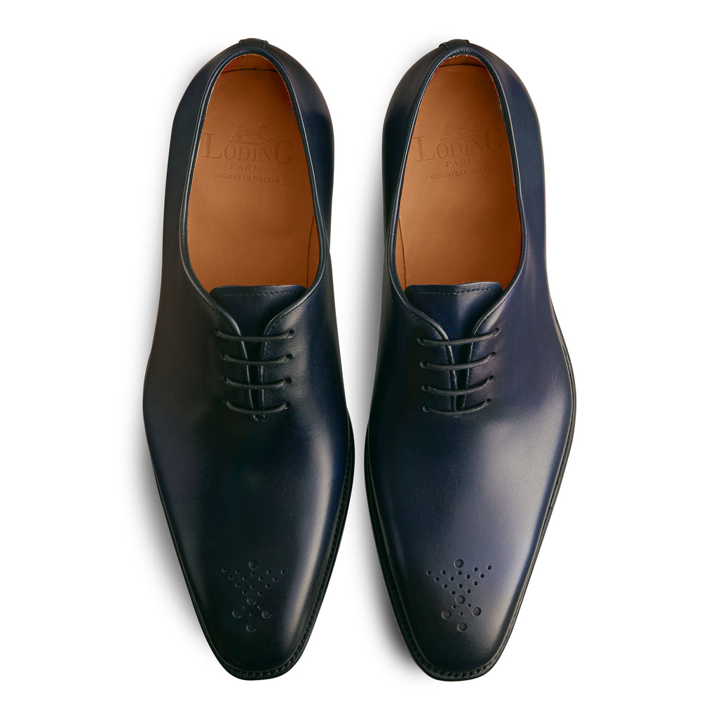 Soulier fleuri en cuir bleu marine pour hommes 