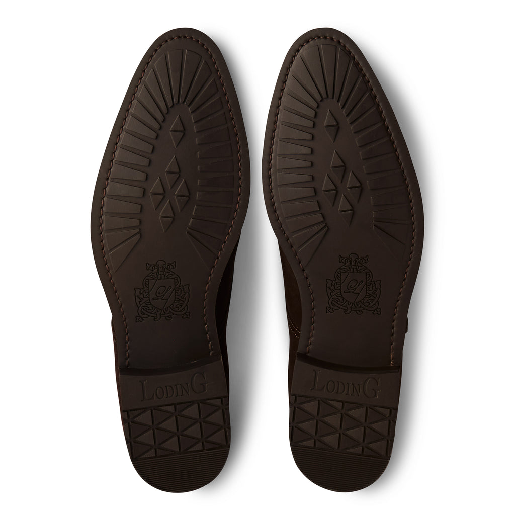 Semelle de la chaussure à double boucles veau velours marron de Loding 