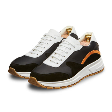 swatche, Sneaker Pareto empiècements veau velours marron orange et cuir lisse blanc pour  homme 