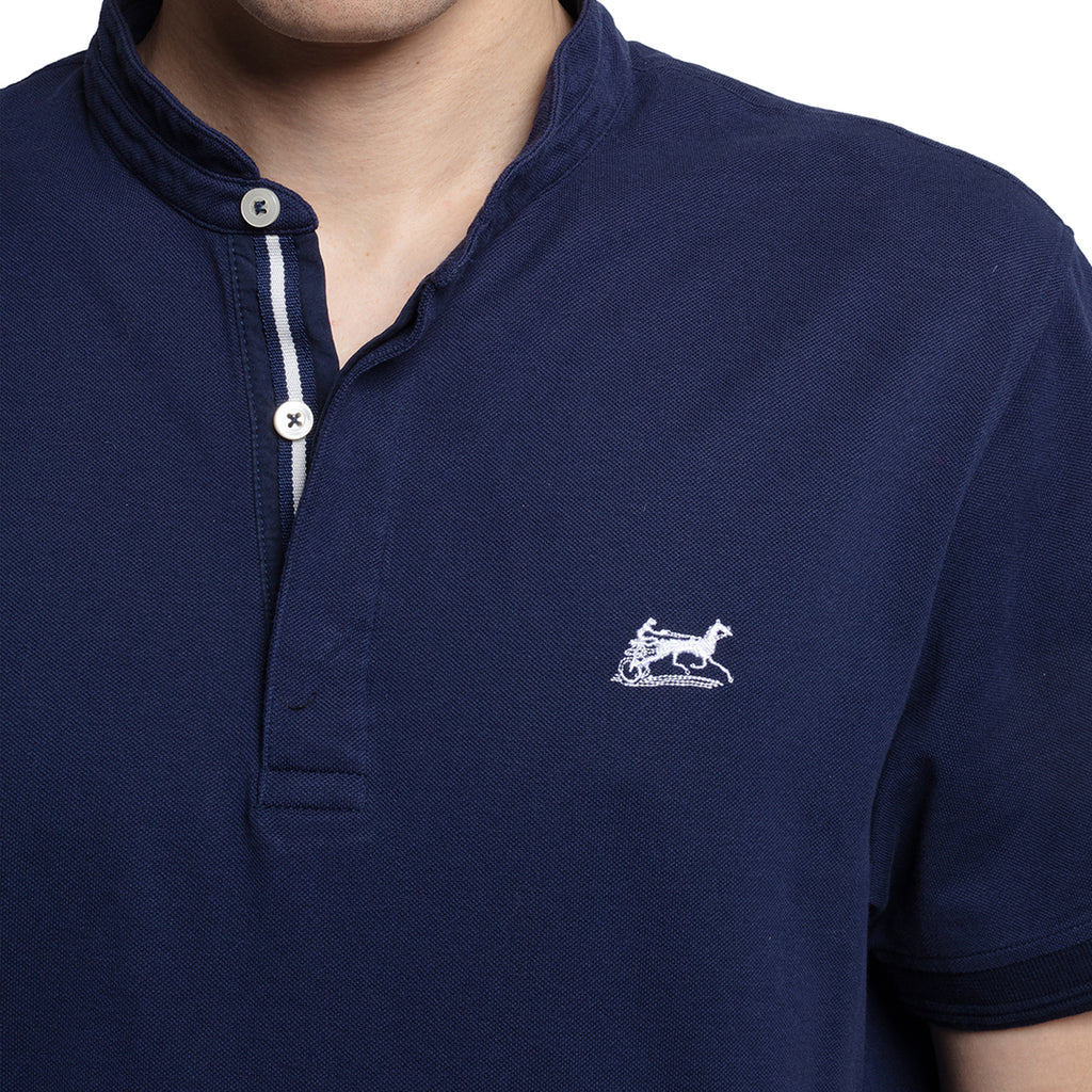 Polo Loding col Mao 100 % coton couleur bleu marine