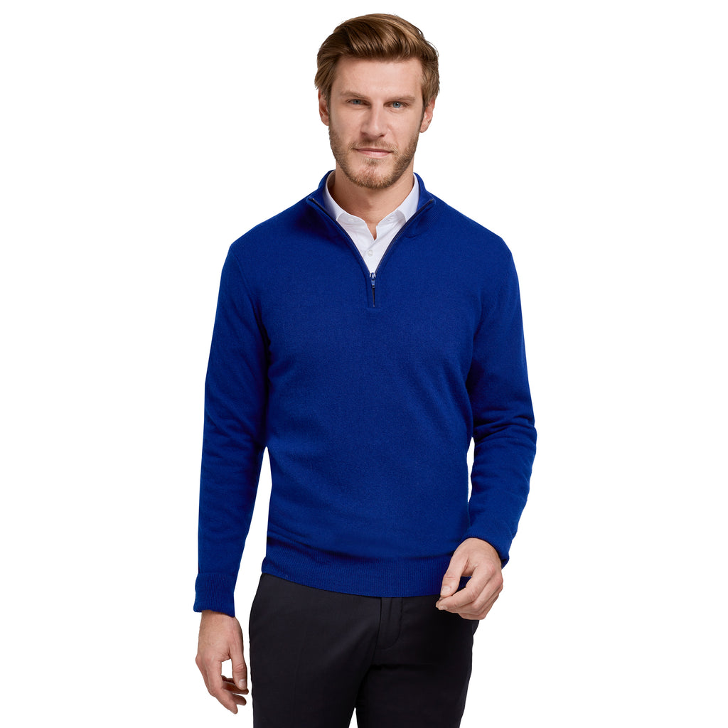 swatche, Pull col zip laine Mérinos et cachemire bleu roi