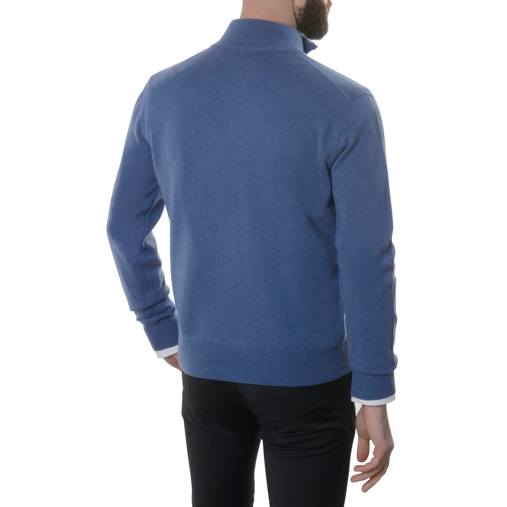 Pull de haut de gamme 100% cachemire col zip bleu Loding 